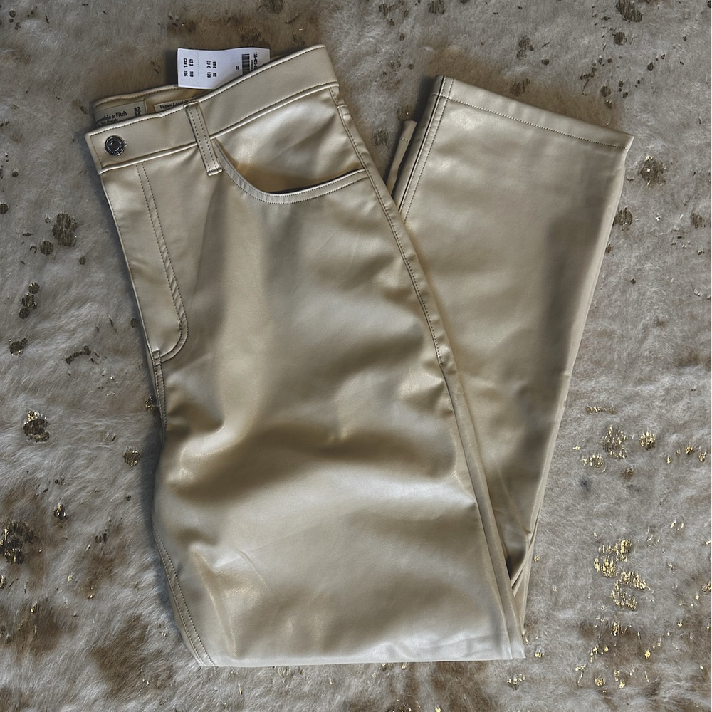 Abercrombie Curve Love cream faux straight leg leather pants. Size 14.